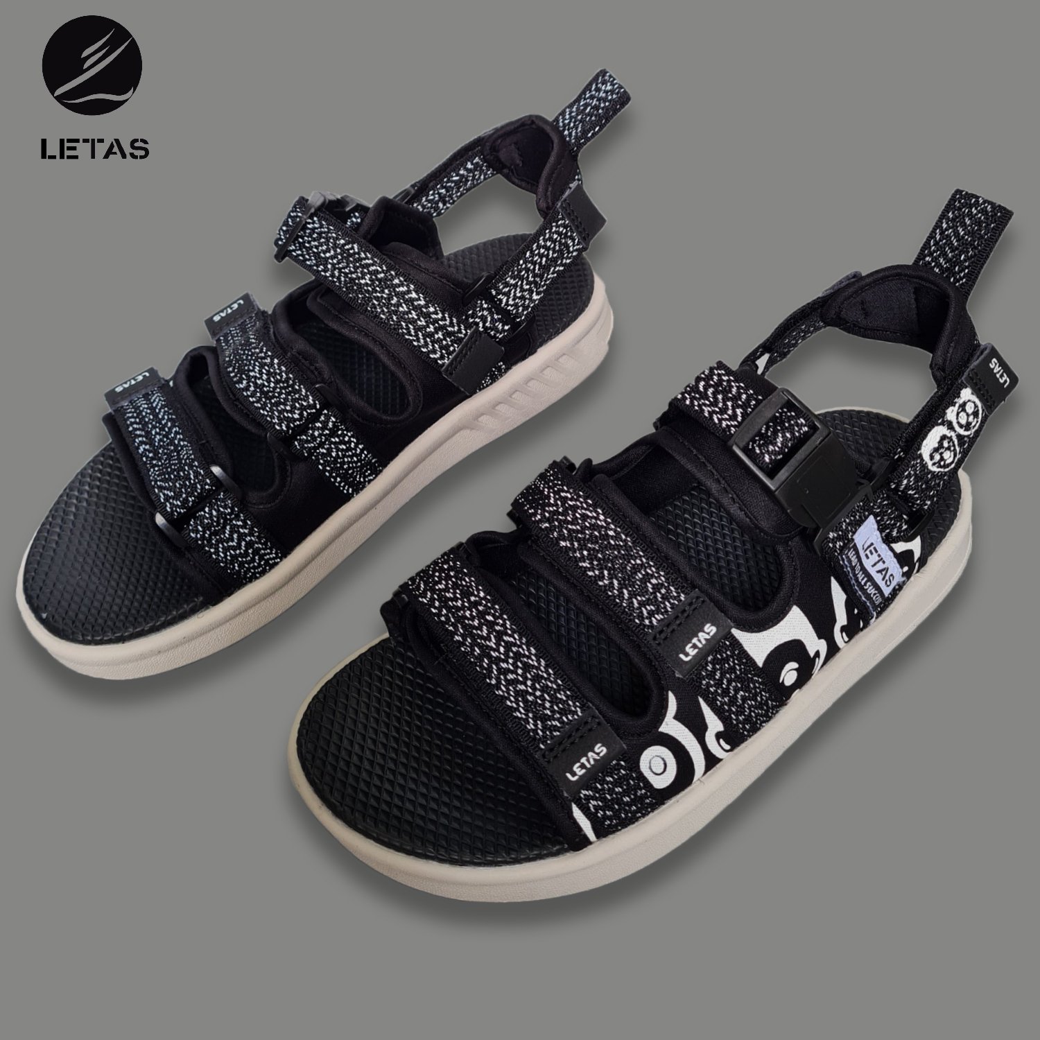 Sandal Nữ,Nam Phản Quang HOT Trend Letas D714 Đen Icon