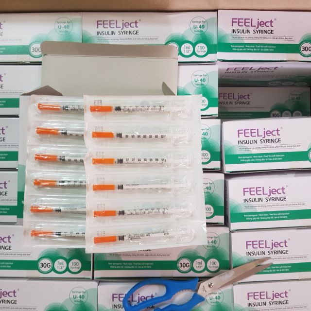 Bộ kim tiêm tiểu đường bơm tiêm vinahankook 1ml insulin u-100 đầu kim 30gx1/2