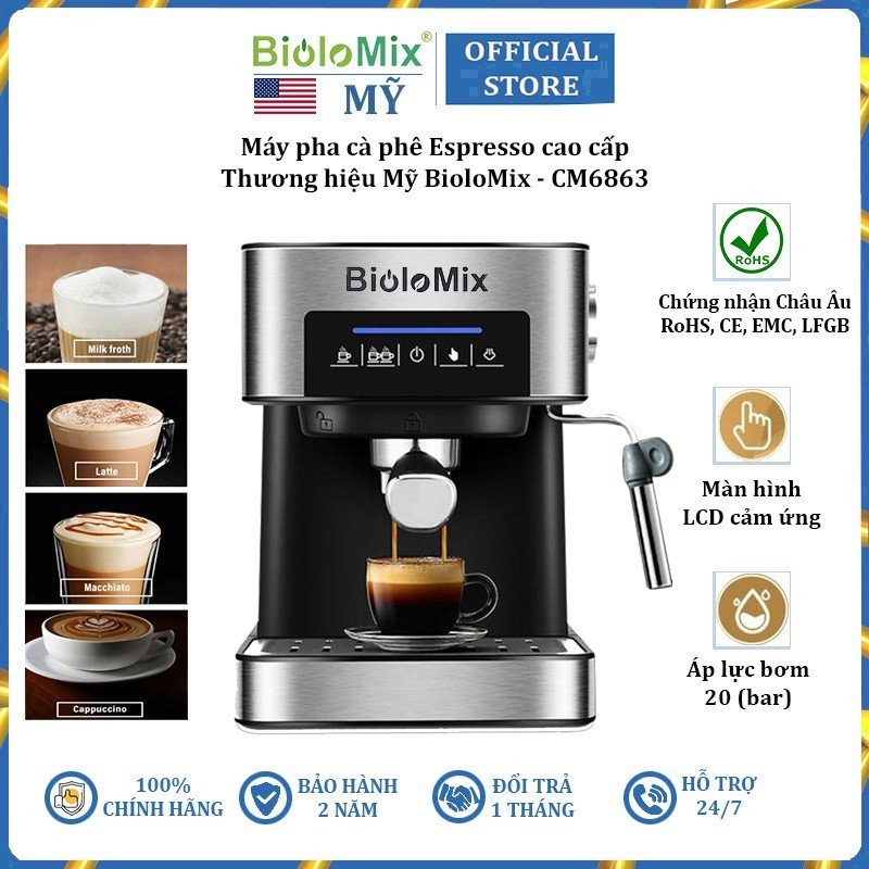 Máy pha cà phê espresso phiên bản cao cấp cm6863 thương hiệu biolomix - hàng nhập khẩu
