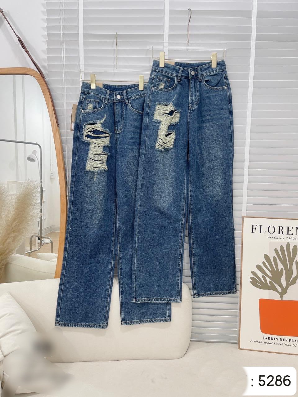 QUẦN JEANS ỐNG RỘNG NỮ LƯNG CAO RÁCH 1 MẢNG TÚI ĐÙI PHẢI CAO MÀU XANH ĐẬM LAI CUỐN XỊN XÒ MỀM MỊN PHÁ CÁCH HOT HIT CAO CẤP LOTI