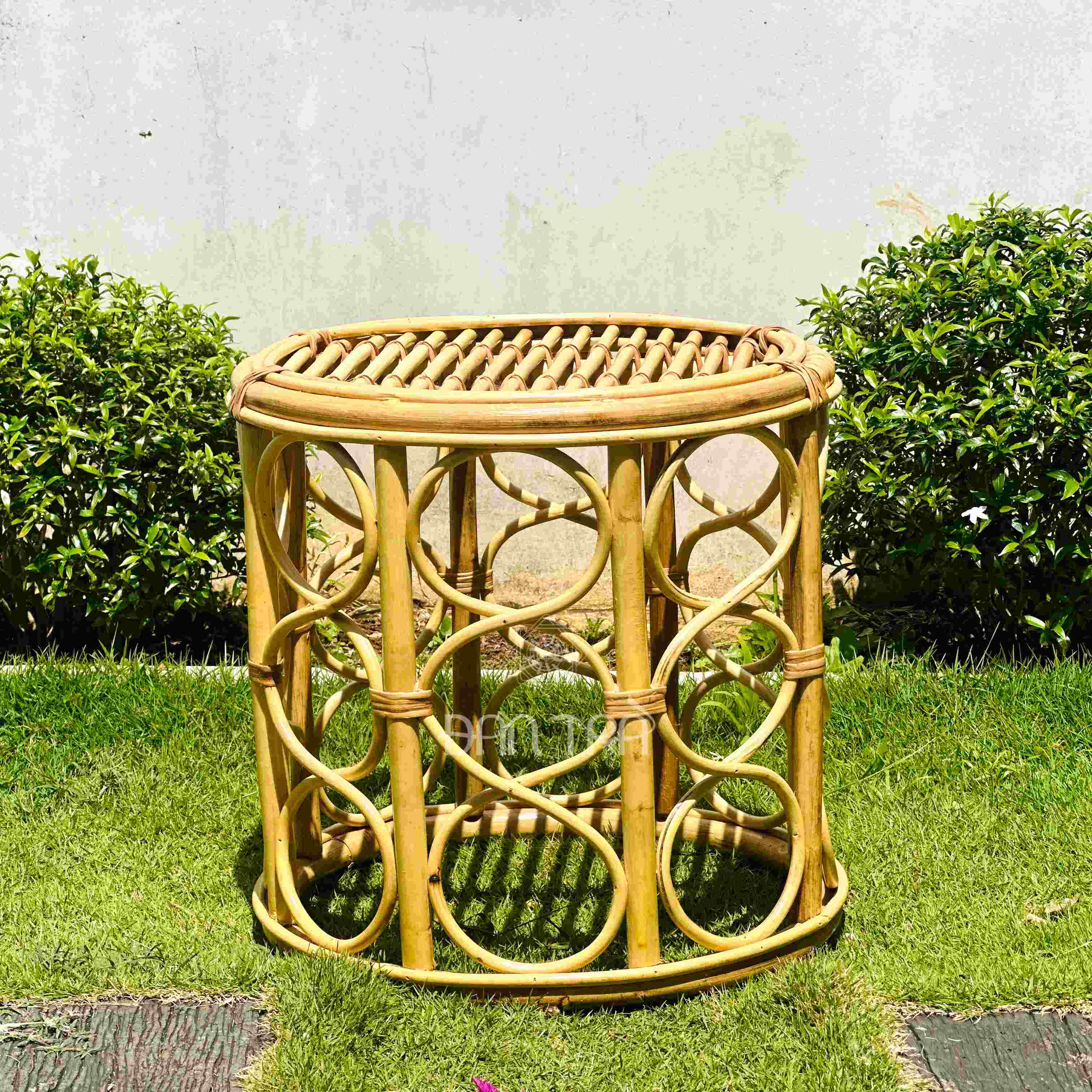Ghế đôn mây tina - ghế đôn mây họa tiết đan trà - nội thất mây tre đan