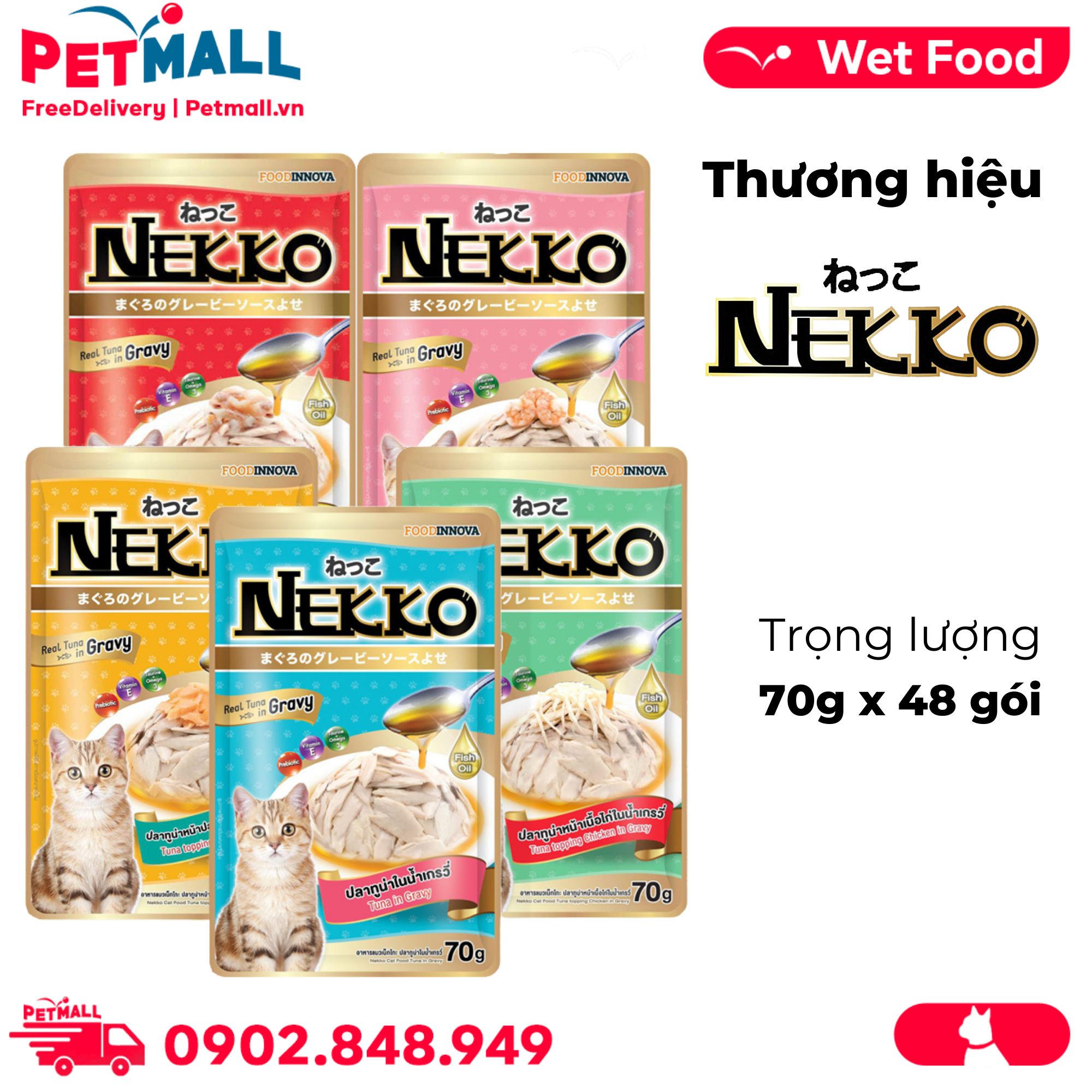 Combo 48 gói 70g - Pate mèo NEKKO Gravy - Mix vị Petmall