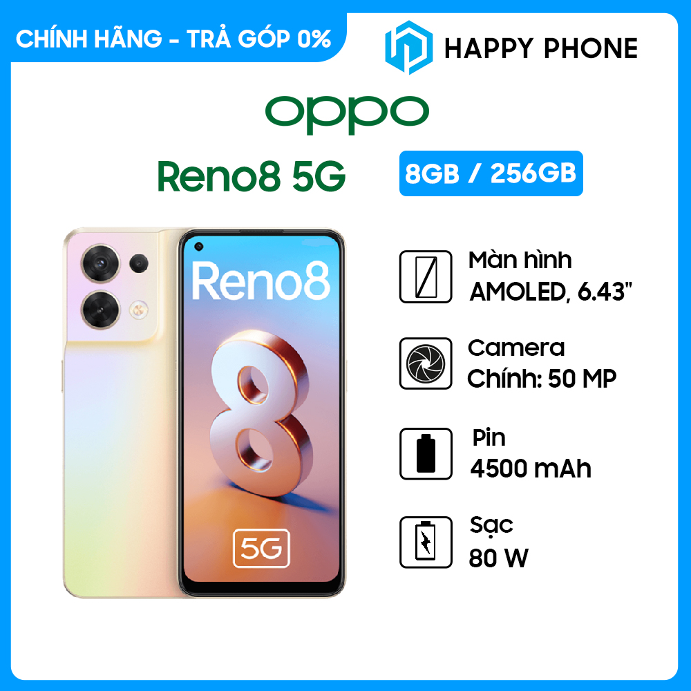 Điện thoại Oppo Reno8 5G (8GB/256GB) - Hàng Chính Hãng, Mới 100%, Nguyên Seal | Bảo hành 12 tháng