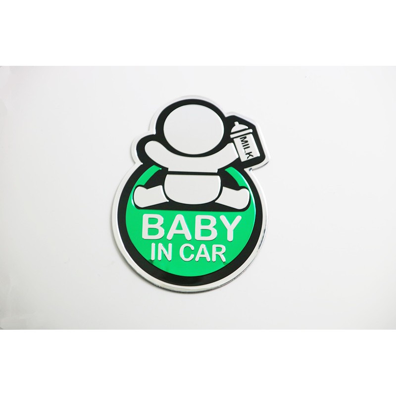 Tem decal sticker logo kim loại dán baby in car cao cấp