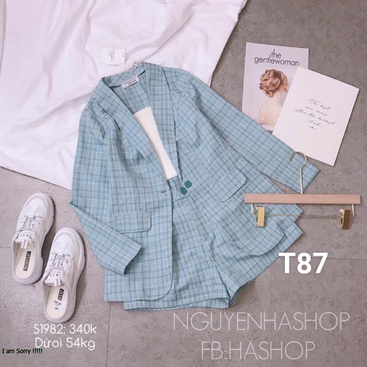 [HCM][ Maikhanh ] Sét Bộ Nữ 3 Món Caro Kèm Áo Thun Trong Pozip Sảng Trọng Dễ Thương - set vest nữ dạo phố công sở T87