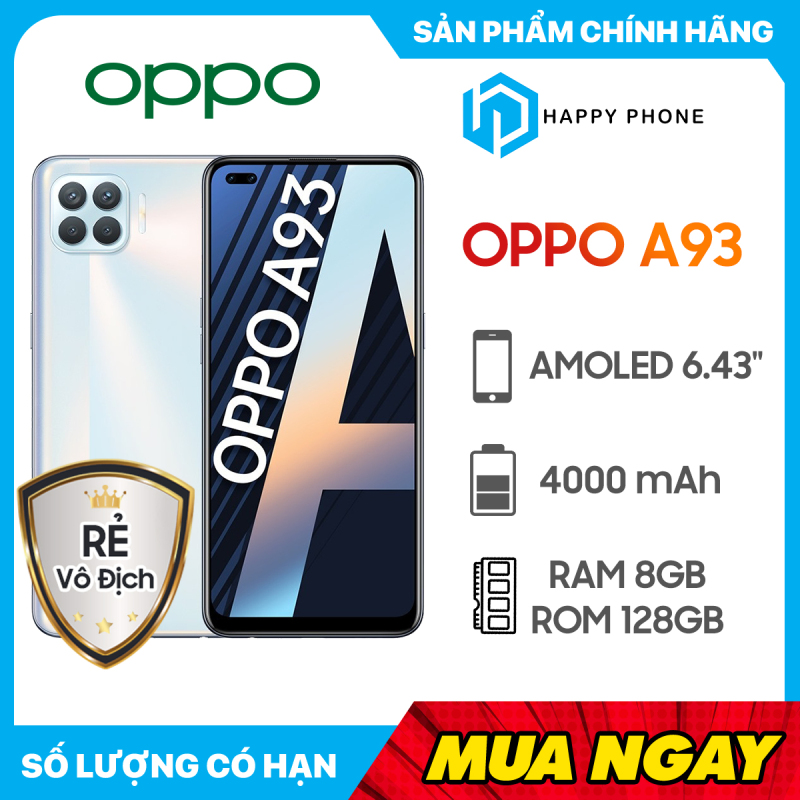 Điện thoại Oppo A93 Bộ nhớ trong 128GB | Hàng chính hãng, Nguyên Seal, Mới 100% | Bảo hành chính hãng 12 tháng | Màn hình lớn 6.43 inch | Pin 4000 mAh, có sạc nhanh