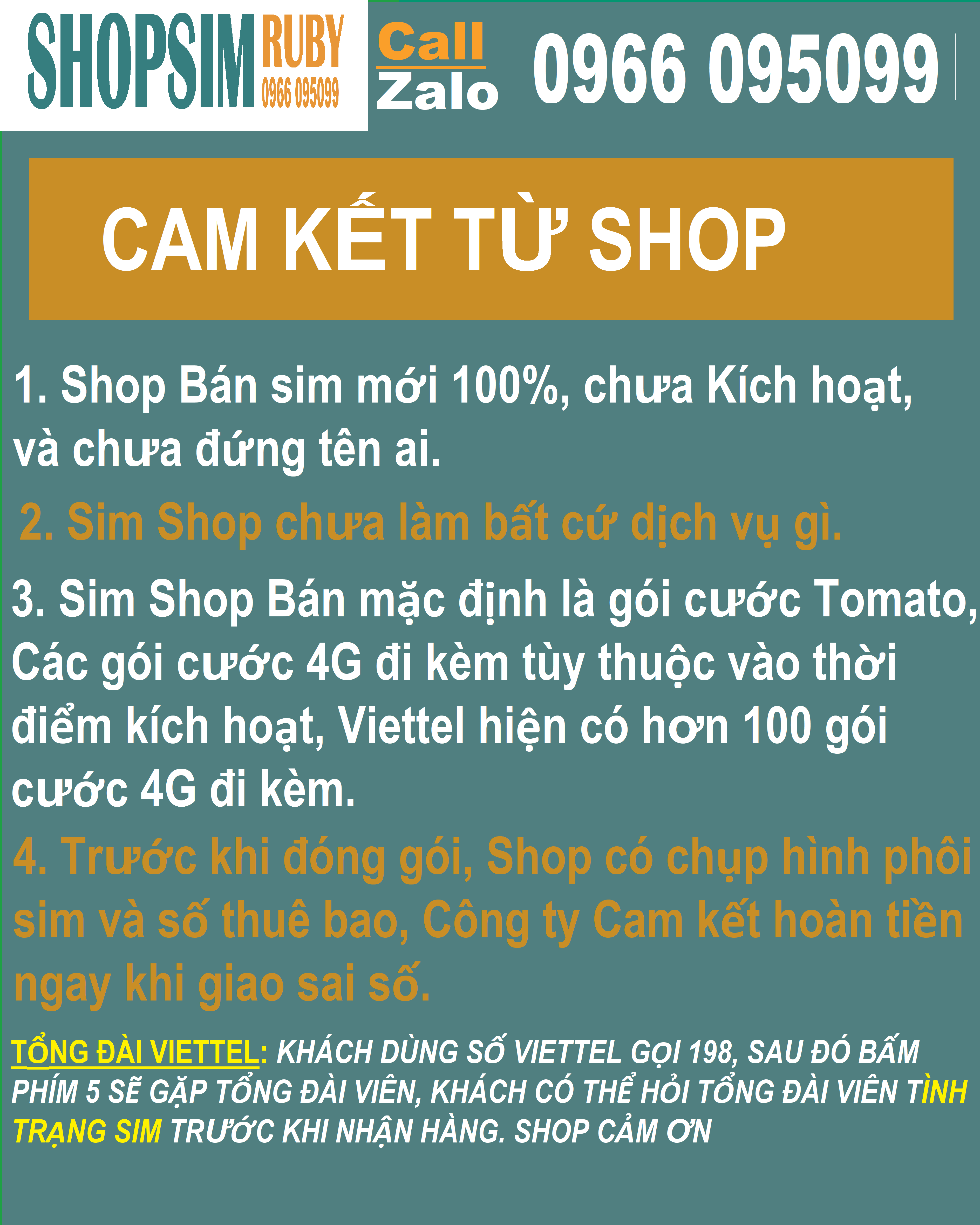 Sim 09 Viettel trả trước - Được chọn số - Sim Nghe Gọi, Nhắn Tin, 4G - Sim Mới Chưa đứng tên ai và Chưa làm bất cứ dịch vụ nào hết, Gói cước Tomato và Nhiều gói cước 4G hấp dẫn khác, Đồng Giá 89.000đ - Shopsim Ruby