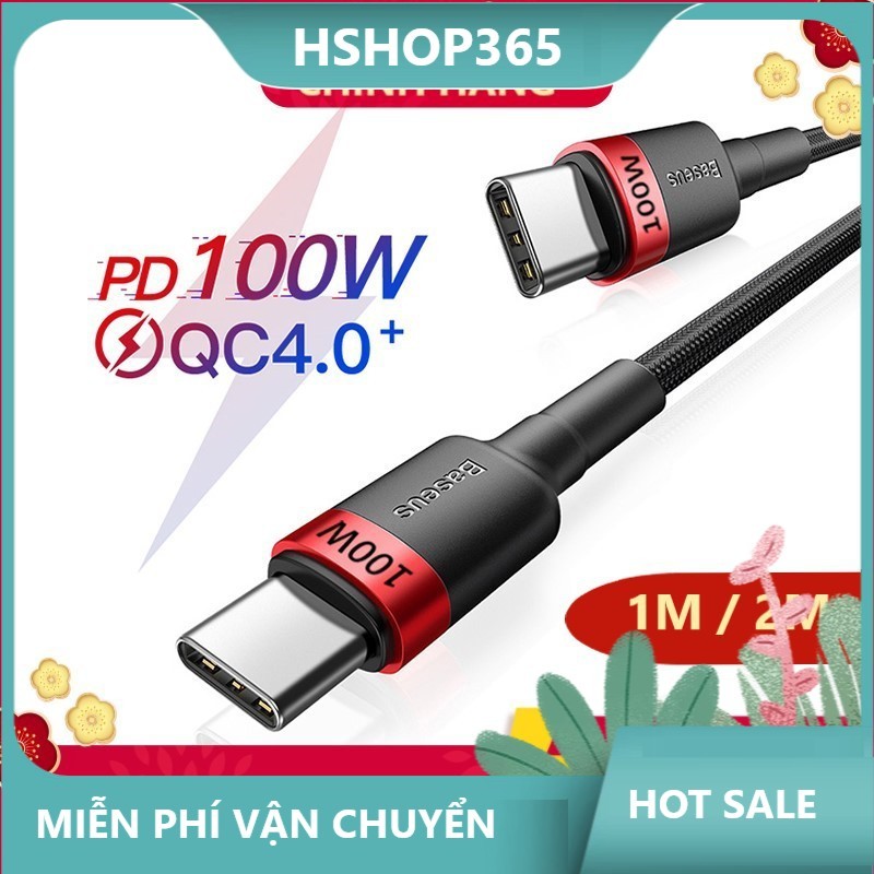 Cáp bện nylon siêu tốc độ BASEUS USB-C ra USB-C PD 3.0/QC 4.0 100W (20V/5A) Hàng chính hãng hshop365 abshop365 abshop hshop