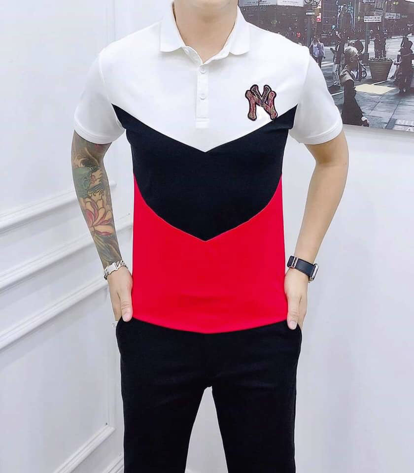 ÁO THUN NAM CÓ CỔ NAM PHỐI 3 MÀU MŨI NHỌN CỰC HOT