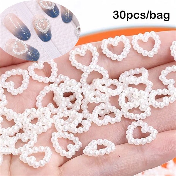 Charm ngọc trai mini hình trái tim, một túi tầm 30 cái trang trí móng