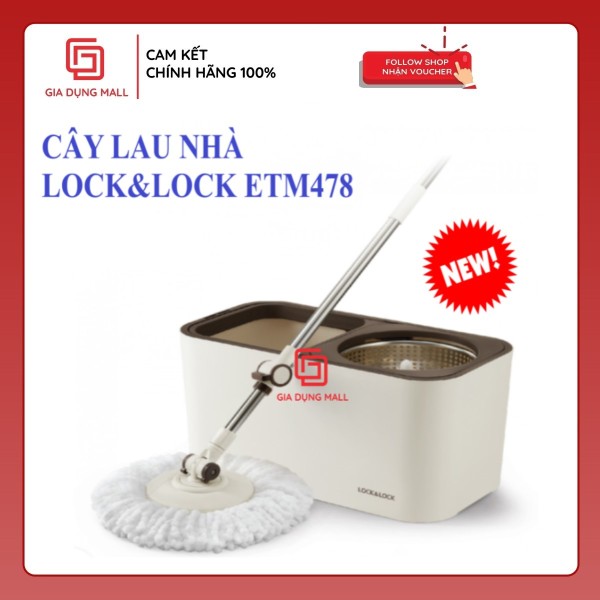 Bộ Lau Nhà Xoay Tay Lock&Lock Dual Bucket Spin Mop ETM478 ( thùng giặt , cây , 2 bông lau)/ Thùng chứa được làm bằng chất liệu nhựa PP cao cấp
