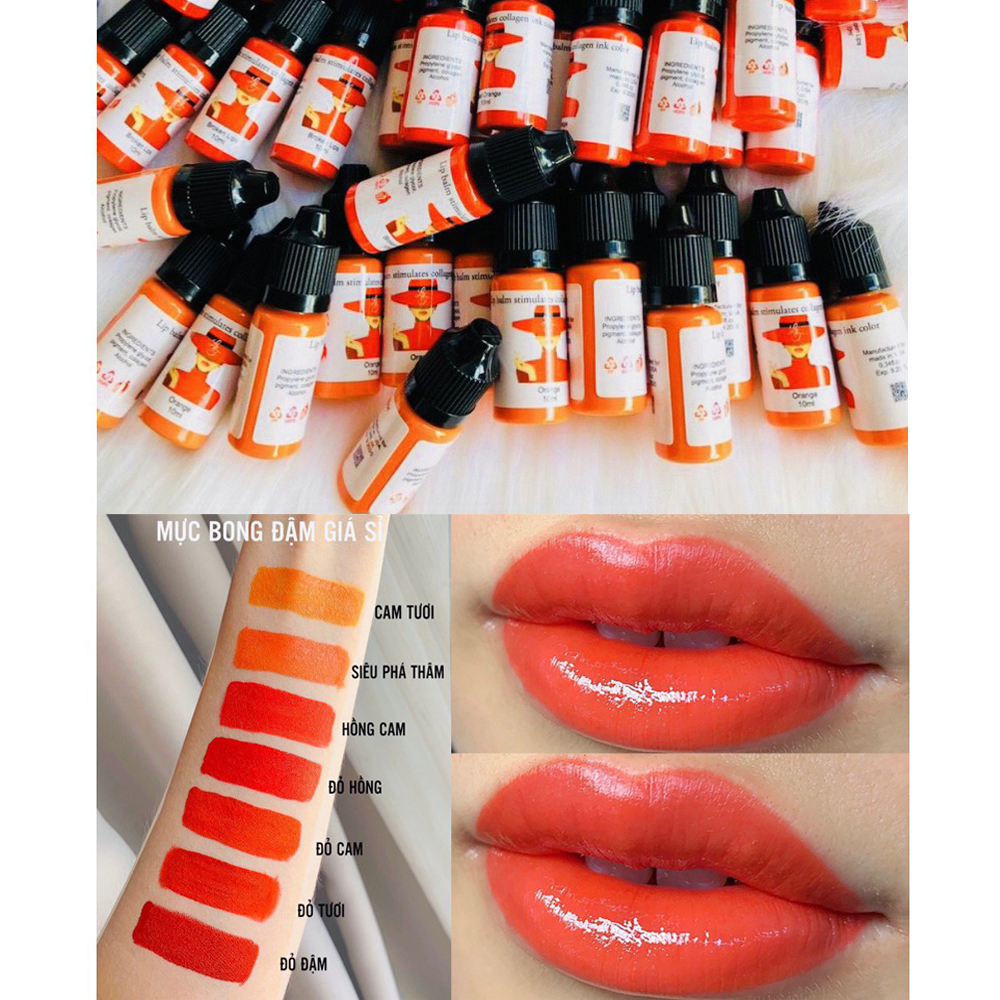 Mực phun môi Collagen 10ml chính hãng Mỹ - Mực hữu cơ phun xăm lên màu đẹp trong bóng, Tỉ lệ bám màu cao trên 90%