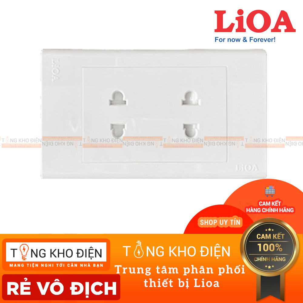 Mặt 2 ổ cắm LiOA , Nhựa TRẮNG - Tiếp điểm ĐỒNG