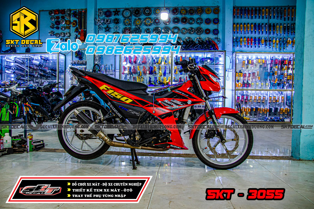 tem trùm xe satria đỏ đen phong cách zin