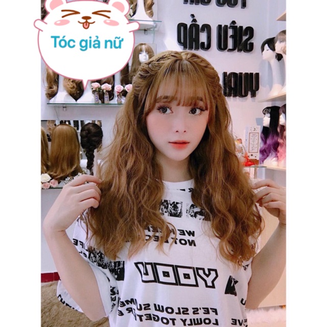 Tóc giả nữ - Tóc giả nguyên đầu xù lửng 45cm