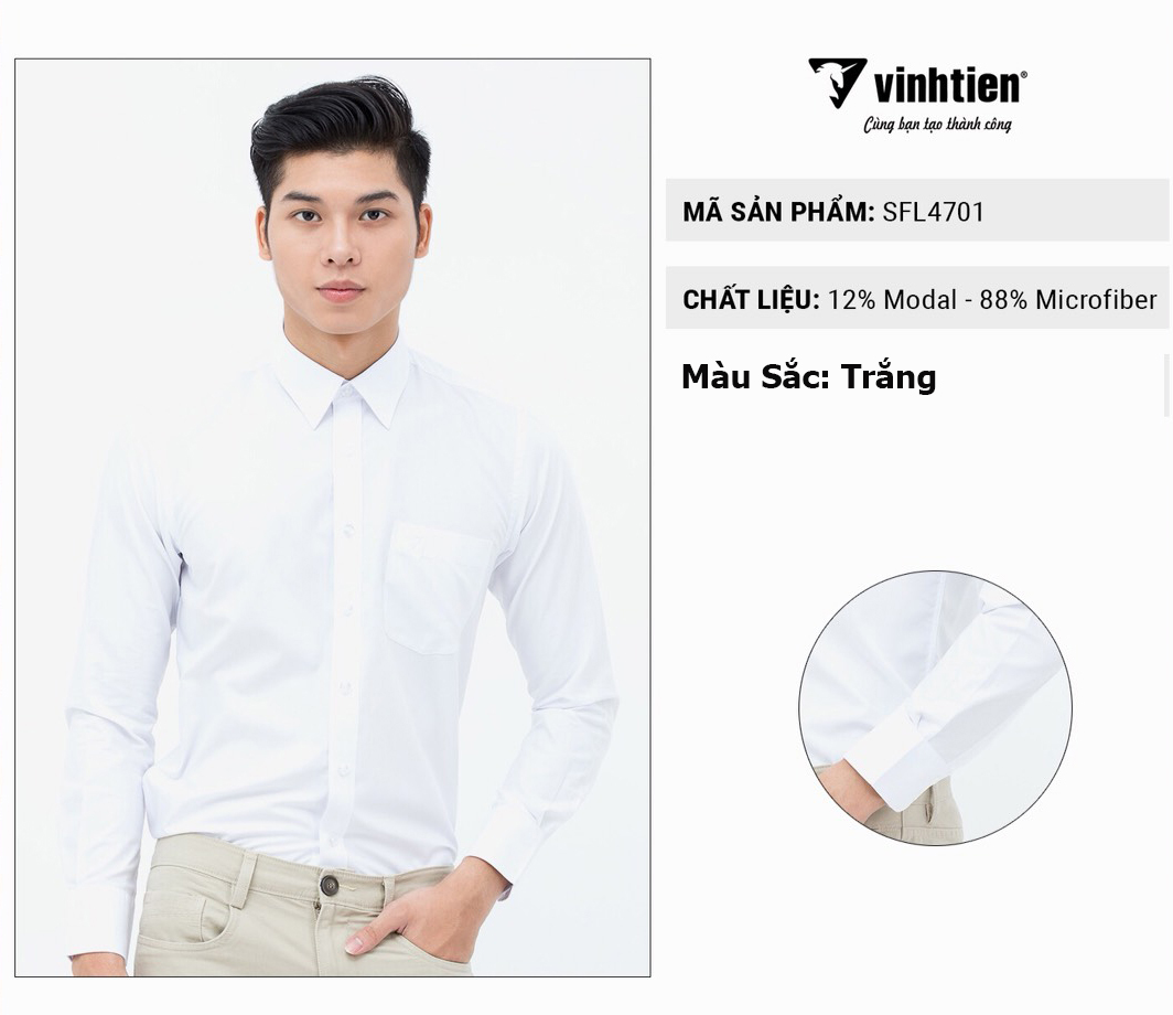Áo Sơ Mi Nam Dài Tay Dáng Slimfit Vĩnh Tiến Trắng 360