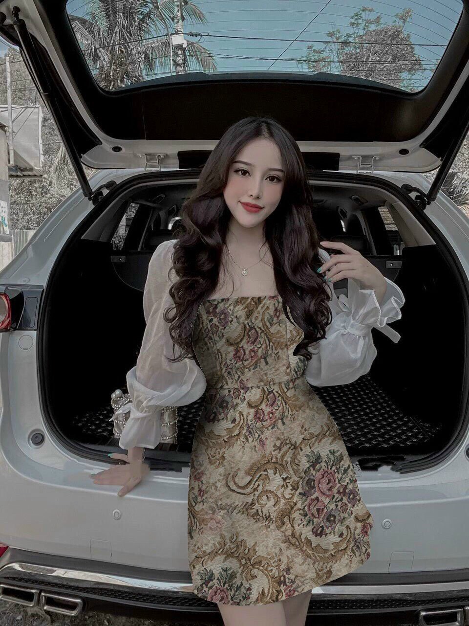 Đầm xòe phối tay voan dài tay sang trọng lt