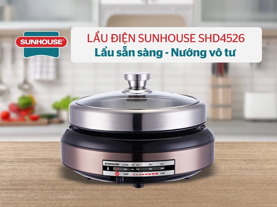 Nồi lẩu điện sunhouse shd4526 - nồi lẩu điện đa năng chính hãng, công suất 1300w, dung tích 4 lít, bảo hành 12 tháng
