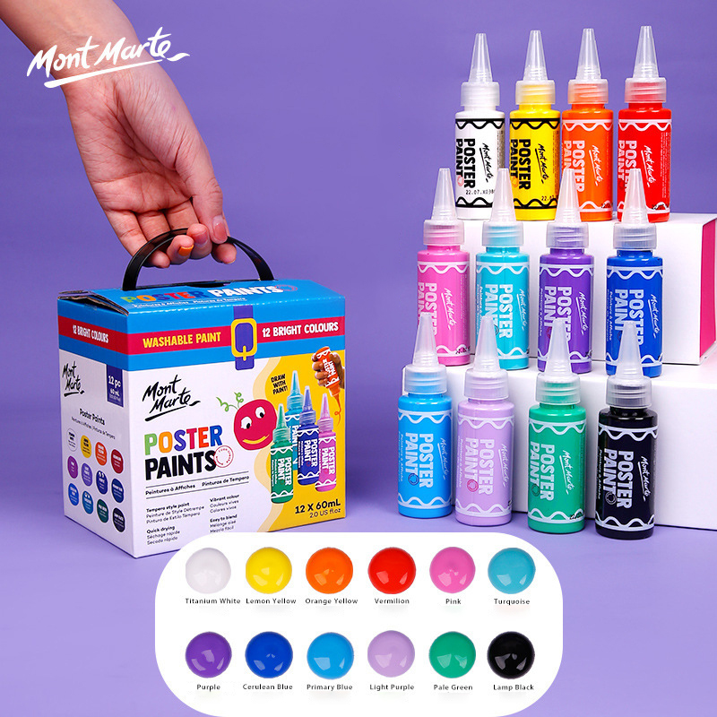 Bộ màu vẽ mont marte poster paint 12 màu x 60ml - mpst6004 - màu vẽ học sinh, sinh viên