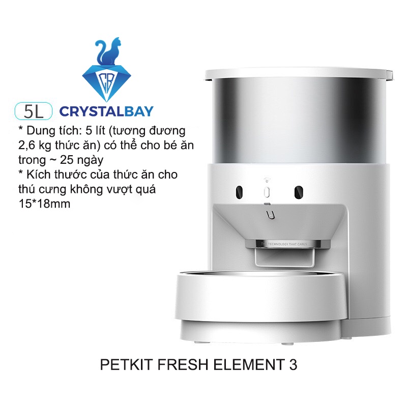 (New 2026) Máy cho ăn tự động cho mèo thú cưng Petkit Infinity Fresh Element 3 – Dung tích 5L, lồng chứa Inox