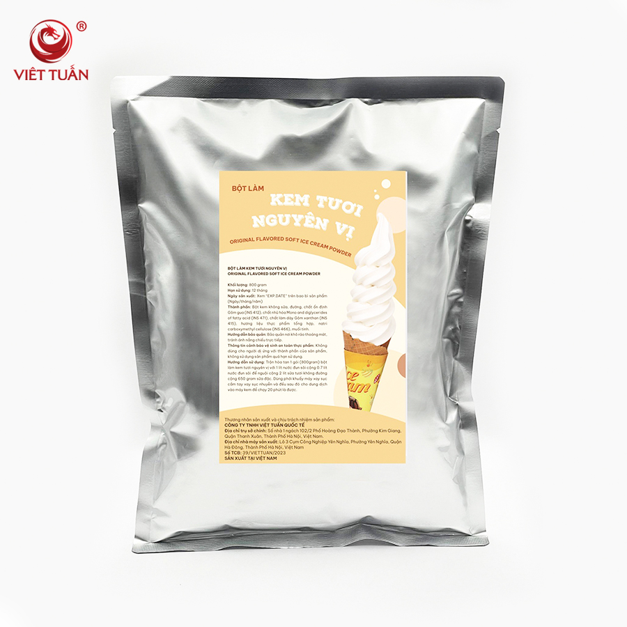 Bột Làm Kem Tươi Nguyên Vị Original, Mướt Mịn, Mềm Béo, Lâu Tan Gói 800g Hiệu Việt Tuấn