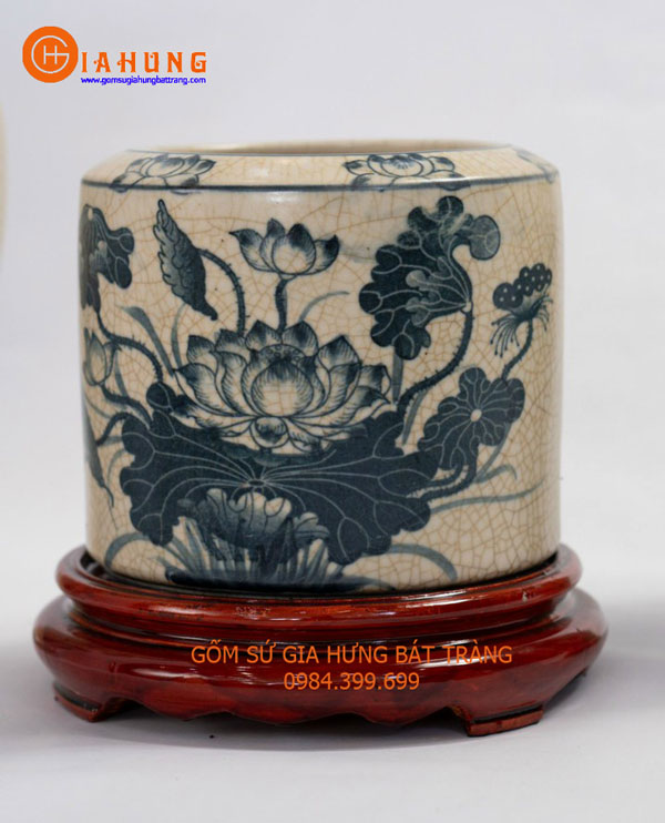 Bộ đồ thờ men rạn cổ vẽ sen gốm sứ Bát Tràng