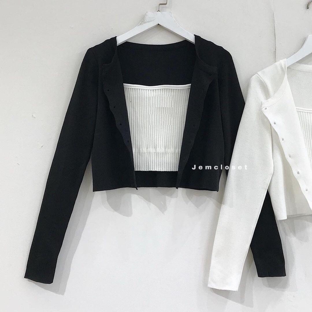 SET 2 MÓN ÁO CROPTOP GÂN TAY DÀI
