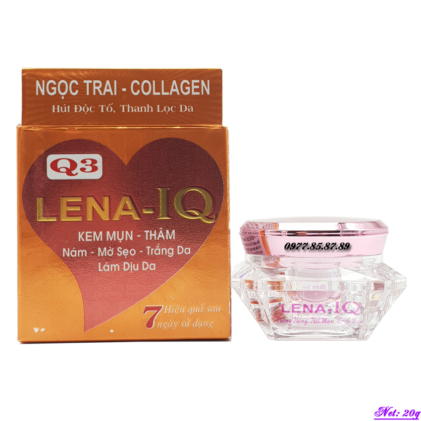 Kem  mụn thâm nám mờ sẹo trắng da làm dịu da Lena-IQ Q3 Ngọc Trai Collagen 20g