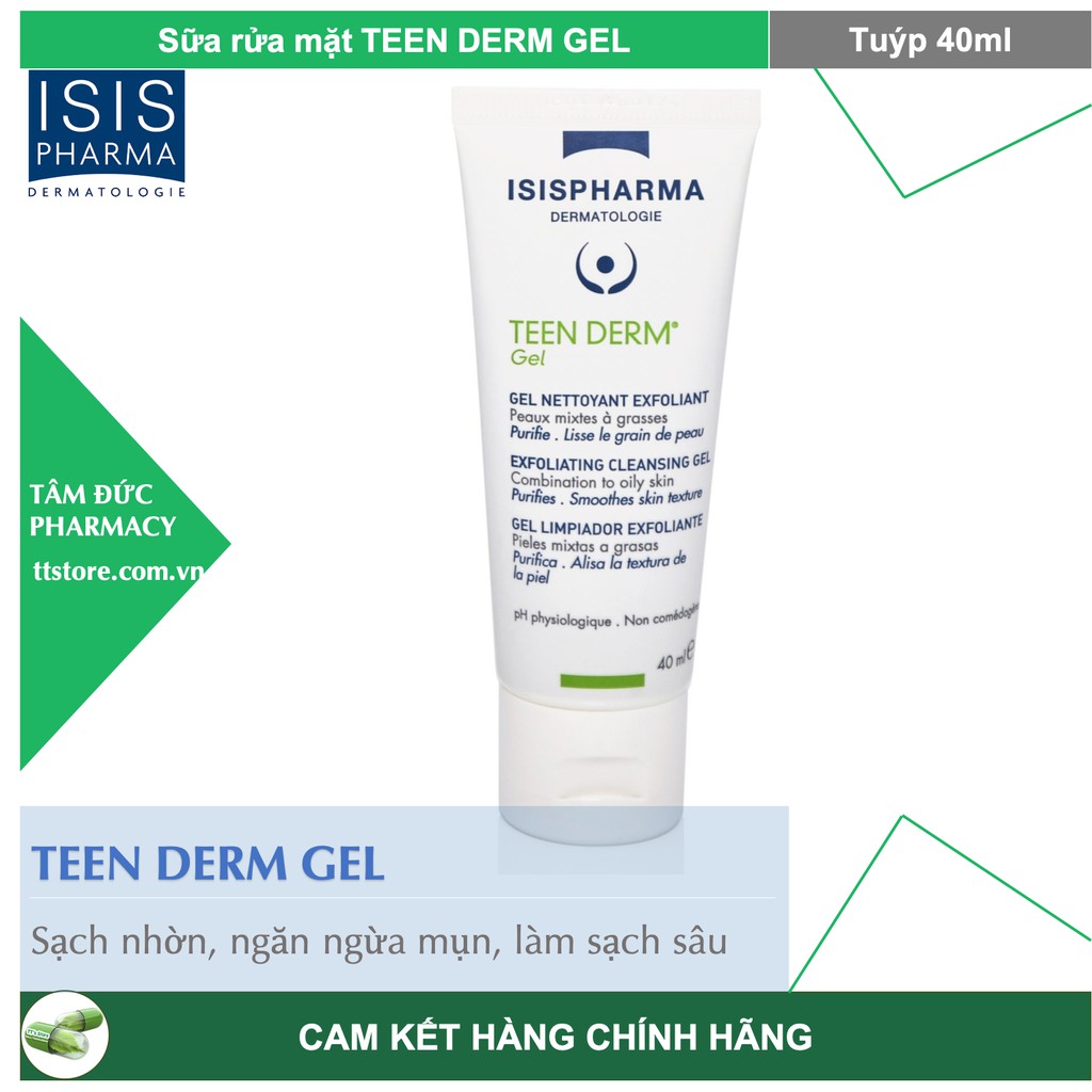 Sữa rửa mặt TEEN DERM GEL [Tuýp 40ml] - ISIS Pharma Pháp [teenderm gel]