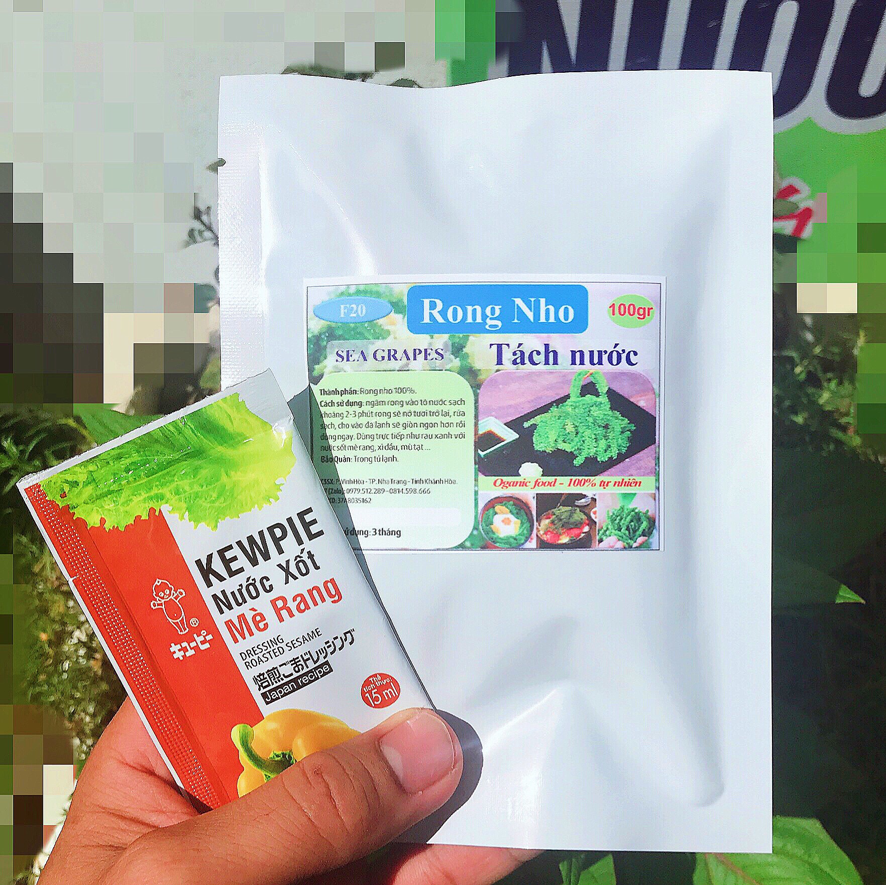 Gói 100g Rong Nho tách nước JAVIE + 1 gói Nước Xốt mè rang Kewpie - Sản phẩm ứng dụng công nghệ tách nước ly tâm từ Nhật Bản