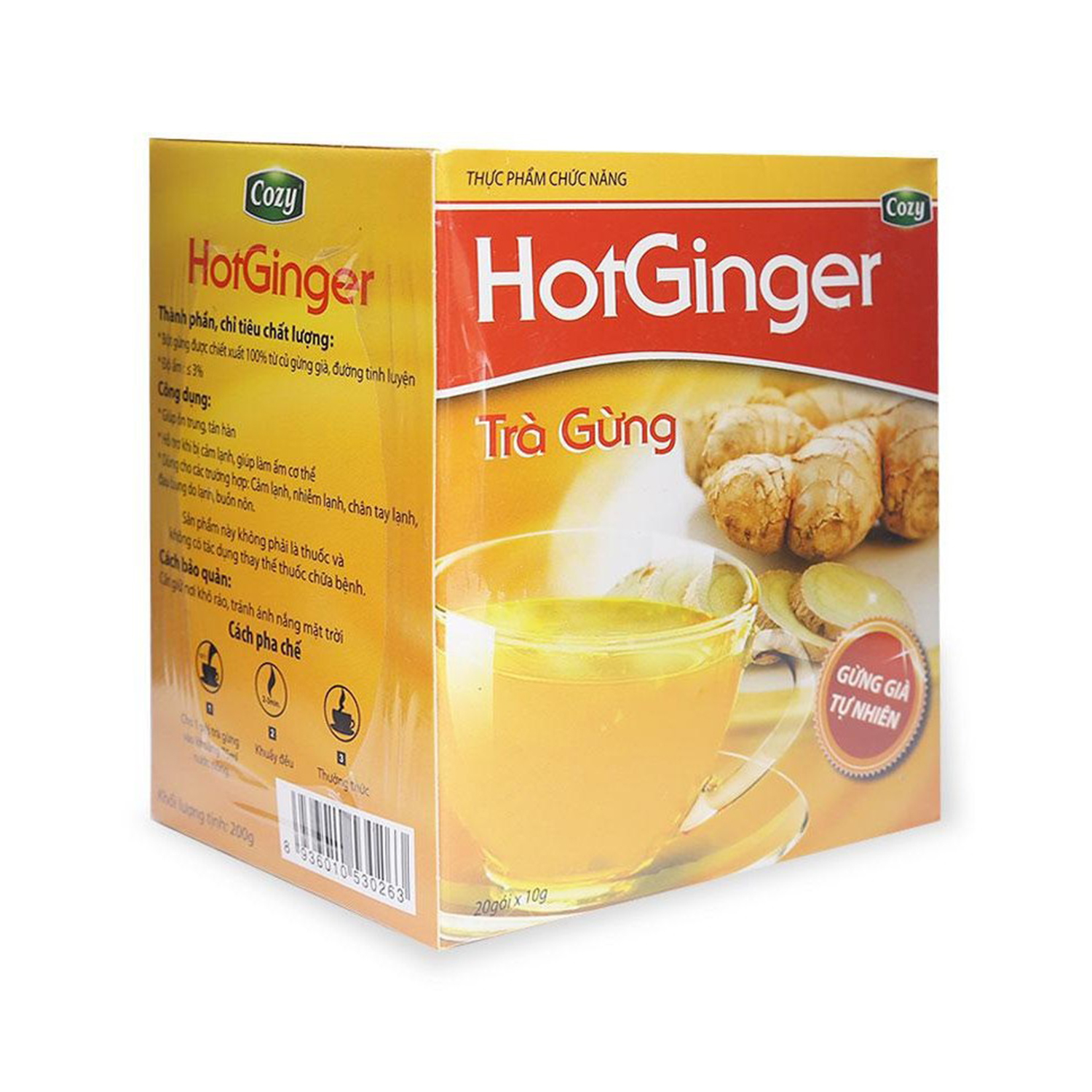 TRÀ COZY GỪNG HÒA TAN- HOTGINGER 200G (20 Gói )_100G (10 Gói)