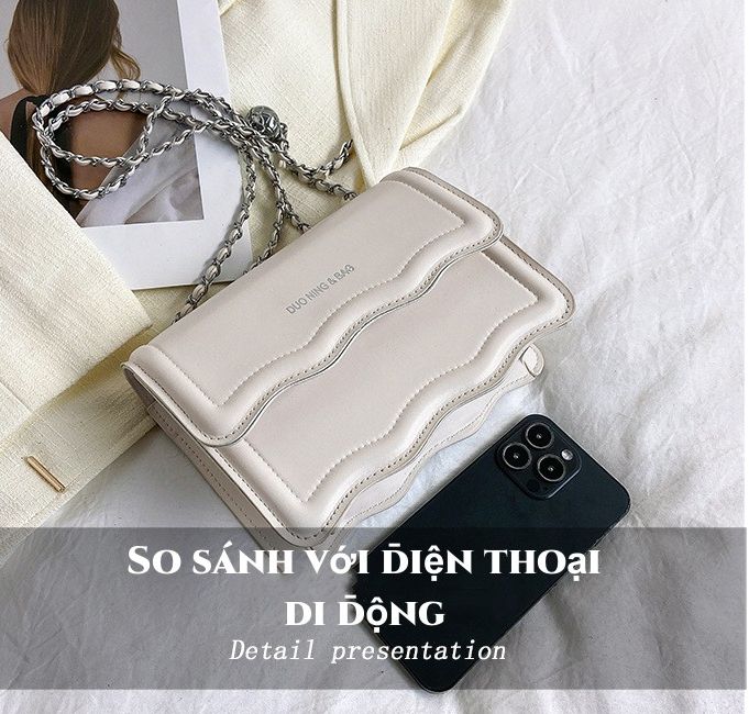 Túi da đeo chéo mới vuông túi đeo vai nữ dây chuỗi nhỏ Gợn Sóng Họa Tiết Sang Trọng đẹp Thời Trang xách