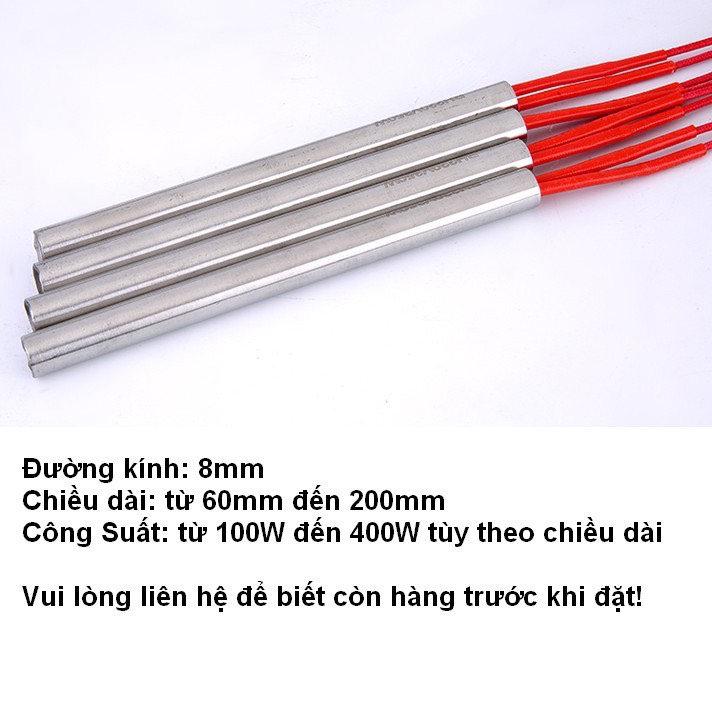 Thanh gia nhiệt, điện trở một đầu , đốt nóng, ti nhiệt phi 10 điện áp 220V dùng để ép khuôn, cắt bao bì, để đốt nóng ở nhiệt độ cao