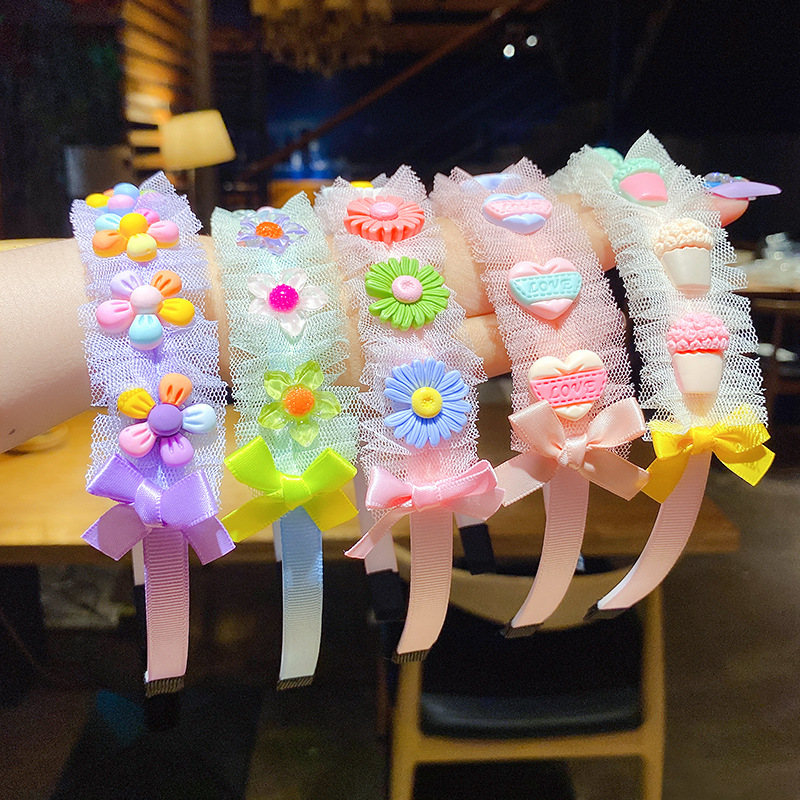 Bờm tóc bé gái có đính hoa chống trượt