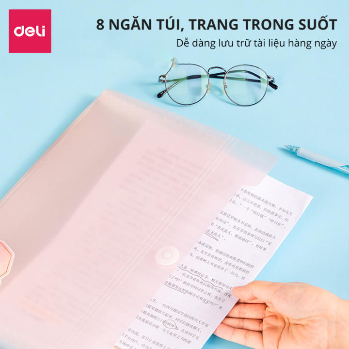 Cặp Túi Đựng Tài Liệu A4 Deli File Đựng Tài Liệu Hồ Sơ 8 Ngăn Túi Hồ Sơ Văn Phòng File Lưu Trữ Đa Năng Nhiều Màu Pastel PM307 - Hình ảnh 3