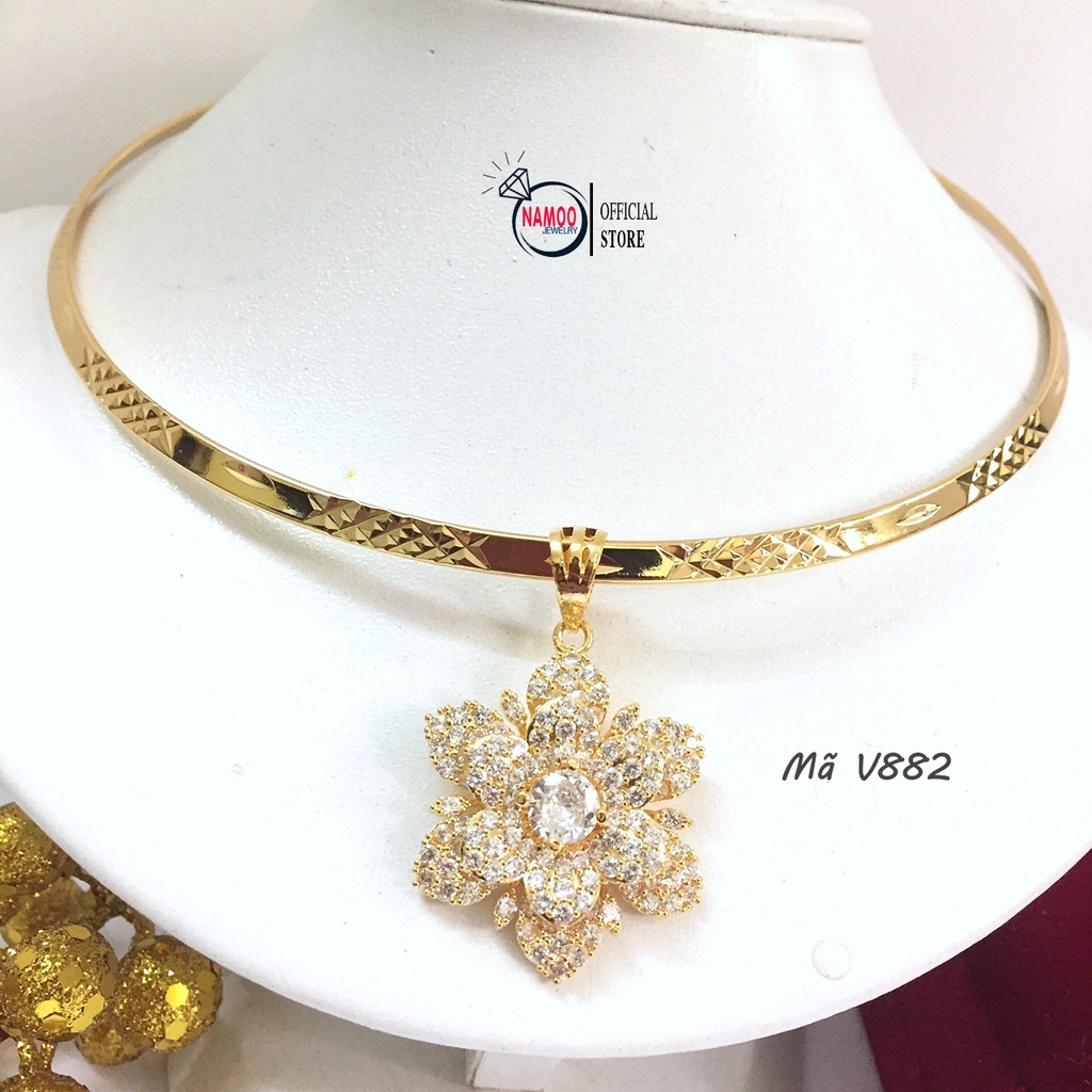 Kiềng cổ mạ vàng nữ mặt hoa v882