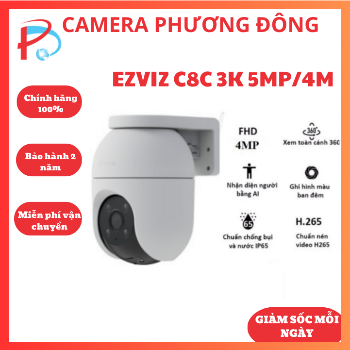 Camera Wifi Ezviz C8C 3K 5MP-4MP mẫu mới, báo động đèn còi, phát hiện người và xe - Hàng chính hãng