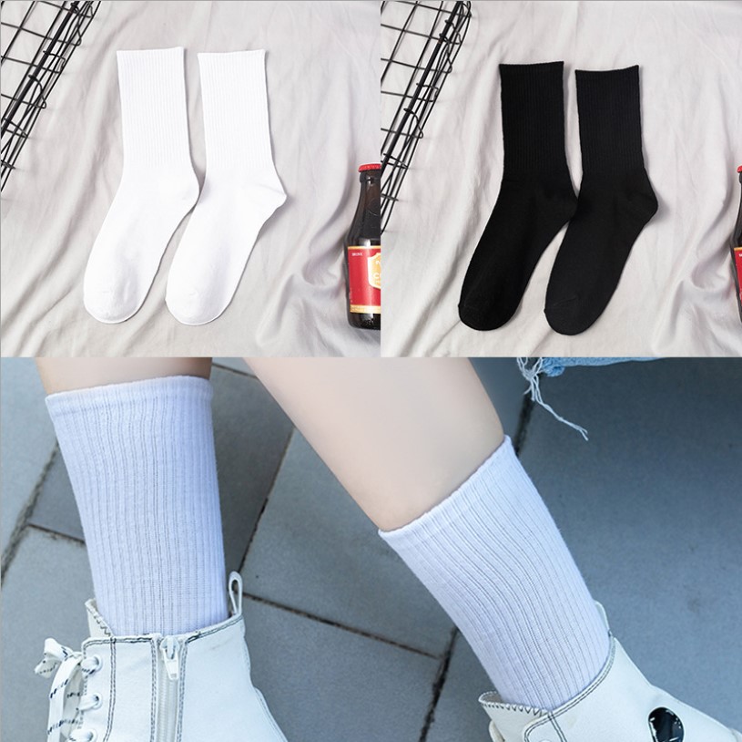 Plain High Socks Color black/white for Men Women