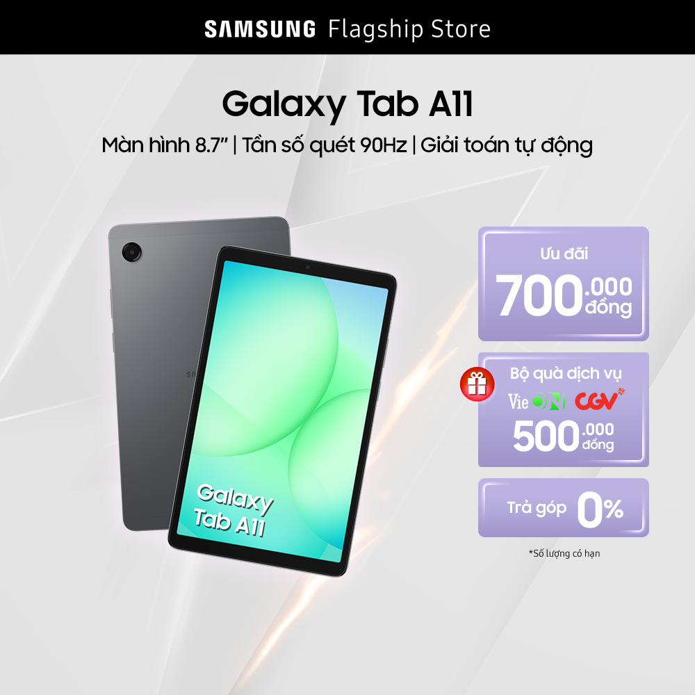Máy tính bảng Galaxy Tab A11 Wifi (4-64GB), Màn hình nhỏ gọn 8.7″, Tần số quét 90Hz, Tính năng giải toán tự động