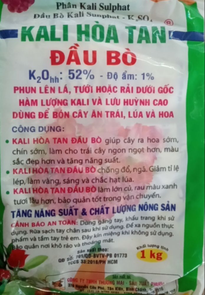Phân KALI HÒA TAN ĐẦU BÒ (Gói 1kg)