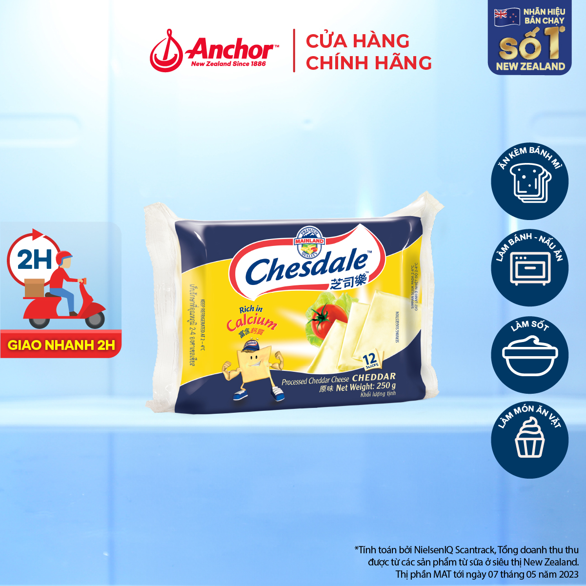 [GIAO HÀNG HỎA TỐC - HCM] Phô Mai Chesdale Cheddar Lát Vị Sữa 250G (12 Miếng)