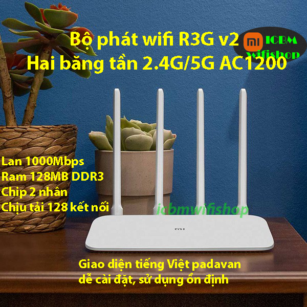 Router wifi Xiaomi R3G v2 băng tần kép AC1200, non USB, Wan Lan Gigabit