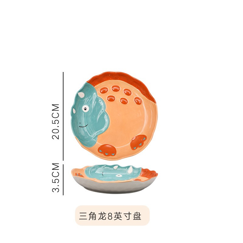 Bộ bát đĩa khủng long cho bé, Bát đĩa gốm sứ decor , Sét 5 món màu cam