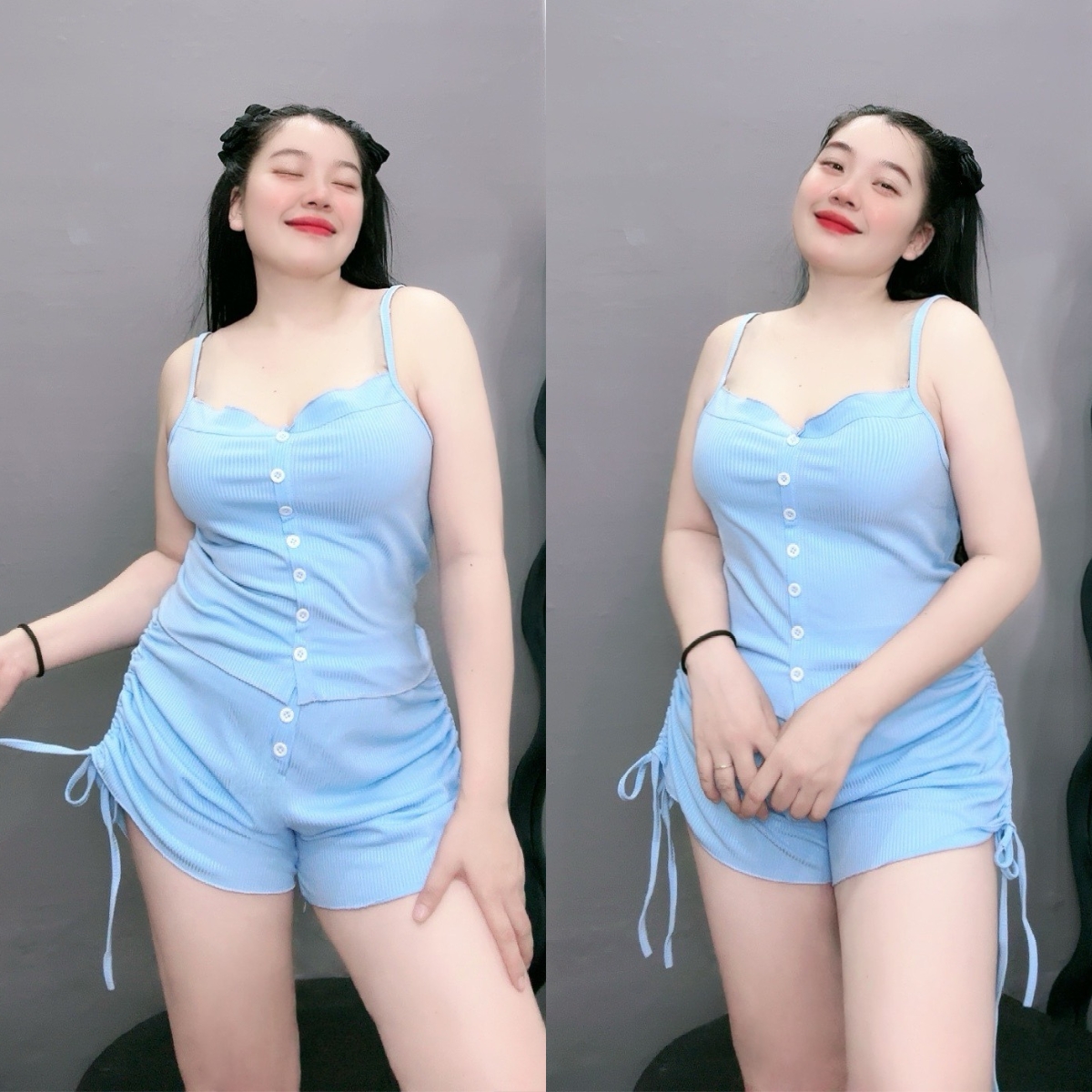 Sexy side pull string shorts set slim fit linen tops short pants women's little girl bigsize T-shirt-srut23