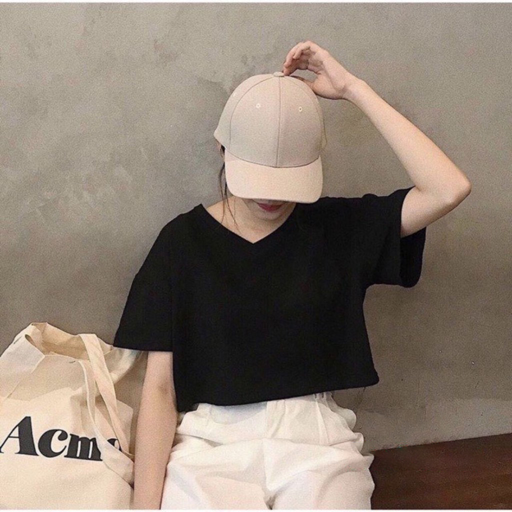 Áo thun croptop cổ tim đủ màu siêu dễ thương