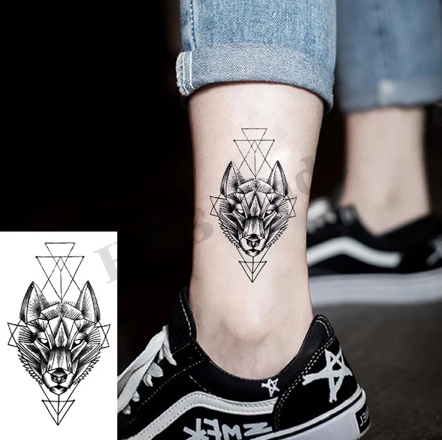 Combo 2 hình dán tatoo động vật, chó sói thủ lĩnh t074, đọc kỹ mô tả, sản phẫm không chống nước