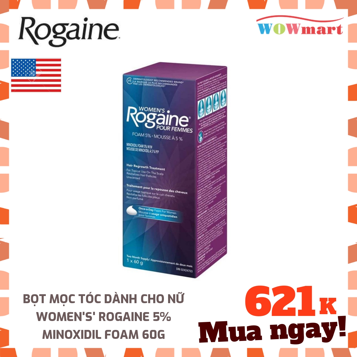 Bọt mọc tóc dành cho nữ Women's' Rogaine 5% Minoxidil Foam 60g - [Mỹ]