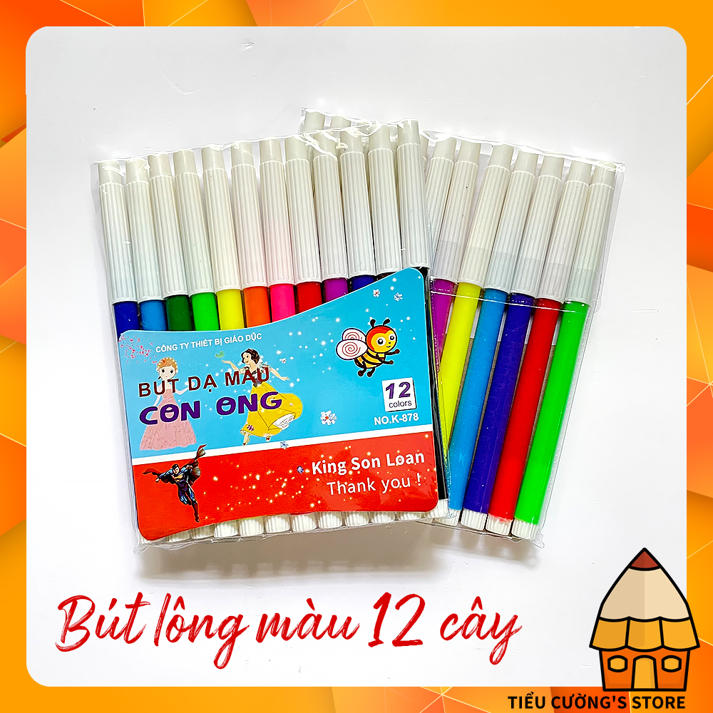 Bút lông màu Con Ong 12 màu, bút dạ màu tô vẽ thông dụng