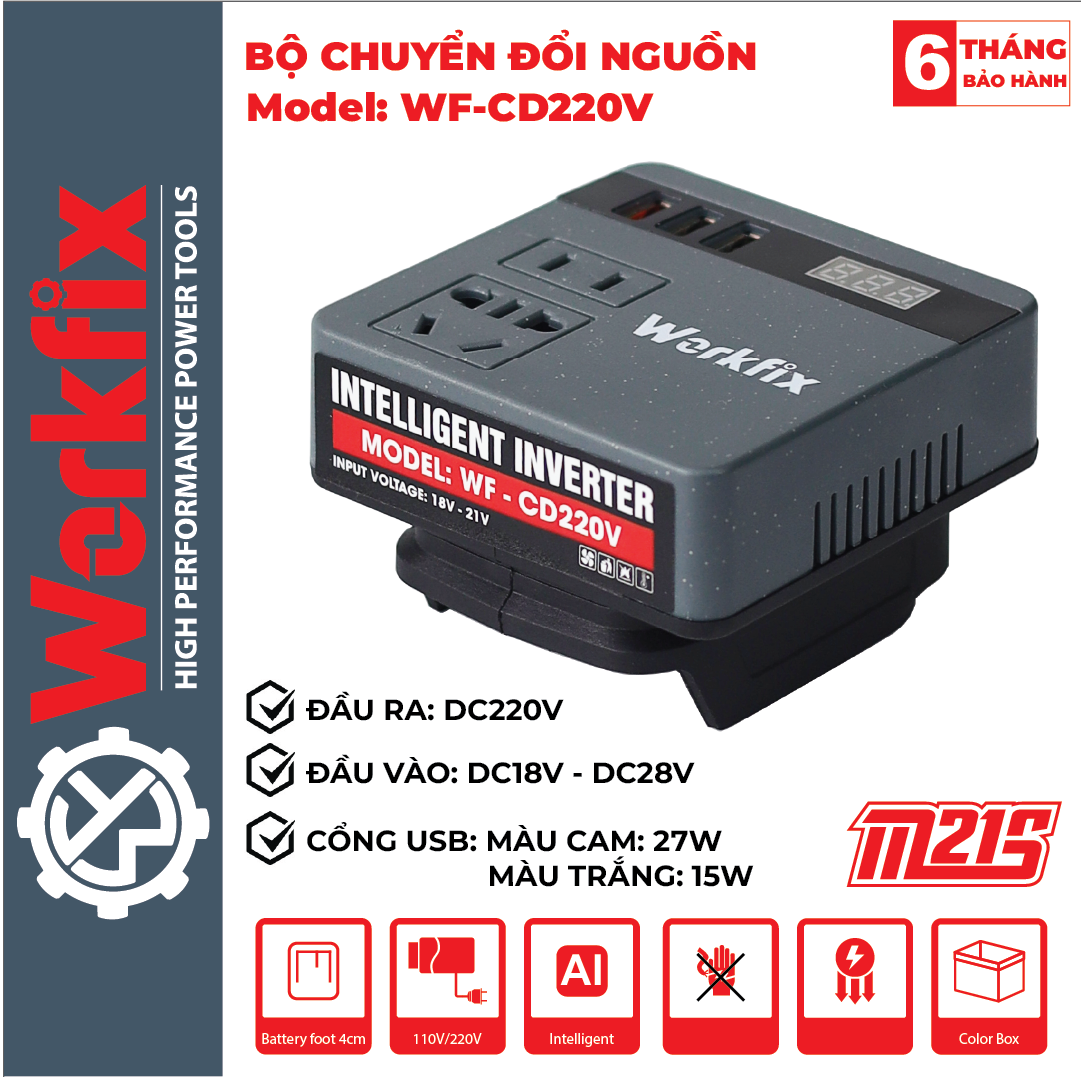 (New Model 2025) Workfix Wf-Cd220V 18-28V Battery Power Converter to 220V Power, Universal 4cm USB Fast Charging Battery Adapter Pd25W (Mkt, Dw, Mil Battery Adapter) Multi-Functional and Convenient (12 Month Warranty) Giá 400,000 Đồng*Miễn phí vận chuyển