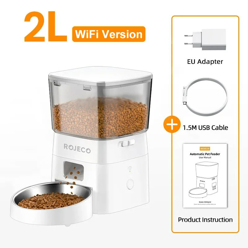 ROJECO Automatic Cat Feeder Pet Smart Cat Food Kibble Dispenser Button Version Smart Control Auto Feeder For Cat Dog Accessories